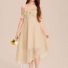 Junior Bridesmaid Dresses | A-line Cold Shoulder Asymmetrical Chiffon Junior Bridesmaid Dress Champagne – Girls