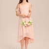 Junior Bridesmaid Dresses | A-line Cold Shoulder Asymmetrical Chiffon Junior Bridesmaid Dress Pearl Pink – Girls