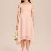 Junior Bridesmaid Dresses | A-line Cold Shoulder Asymmetrical Chiffon Junior Bridesmaid Dress Pearl Pink – Girls