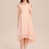 Junior Bridesmaid Dresses | A-line Cold Shoulder Asymmetrical Chiffon Junior Bridesmaid Dress Pearl Pink – Girls