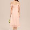 Junior Bridesmaid Dresses | A-line Cold Shoulder Asymmetrical Chiffon Junior Bridesmaid Dress Pearl Pink – Girls