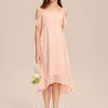 Junior Bridesmaid Dresses | A-line Cold Shoulder Asymmetrical Chiffon Junior Bridesmaid Dress Pearl Pink – Girls