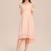 Junior Bridesmaid Dresses | A-line Cold Shoulder Asymmetrical Chiffon Junior Bridesmaid Dress Pearl Pink – Girls