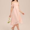 Junior Bridesmaid Dresses | A-line Cold Shoulder Asymmetrical Chiffon Junior Bridesmaid Dress Pearl Pink – Girls