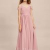 Junior Bridesmaid Dresses | A-line Cold Shoulder Floor-Length Chiffon Junior Bridesmaid Dress Blush – Girls