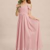 Junior Bridesmaid Dresses | A-line Cold Shoulder Floor-Length Chiffon Junior Bridesmaid Dress Blush – Girls