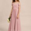 Junior Bridesmaid Dresses | A-line Cold Shoulder Floor-Length Chiffon Junior Bridesmaid Dress Blush – Girls