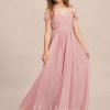 Junior Bridesmaid Dresses | A-line Cold Shoulder Floor-Length Chiffon Junior Bridesmaid Dress Blush – Girls