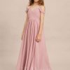 Junior Bridesmaid Dresses | A-line Cold Shoulder Floor-Length Chiffon Junior Bridesmaid Dress Blush – Girls