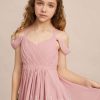 Junior Bridesmaid Dresses | A-line Cold Shoulder Floor-Length Chiffon Junior Bridesmaid Dress Blush – Girls