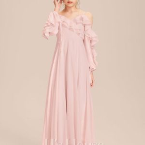 Junior Bridesmaid Dresses | A-line Cold Shoulder Floor-Length Chiffon Junior Bridesmaid Dress Blushing Pink – Girls