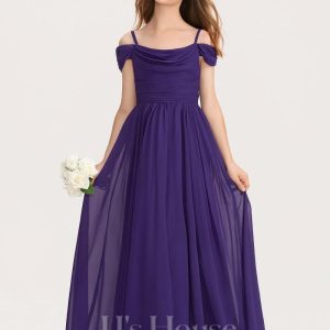 Junior Bridesmaid Dresses | A-line Cold Shoulder Floor-Length Chiffon Junior Bridesmaid Dress Regency – Girls