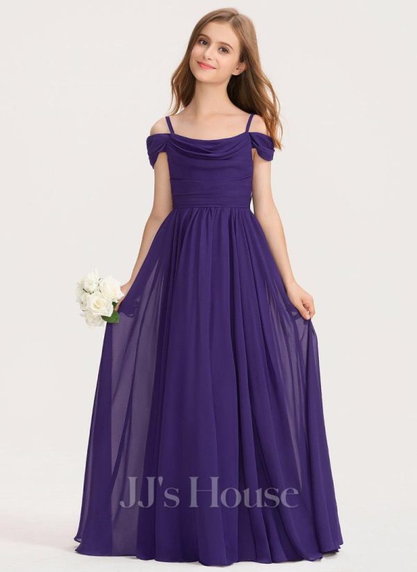 Junior Bridesmaid Dresses | A-line Cold Shoulder Floor-Length Chiffon Junior Bridesmaid Dress Regency – Girls