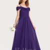 Junior Bridesmaid Dresses | A-line Cold Shoulder Floor-Length Chiffon Junior Bridesmaid Dress Regency – Girls