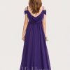 Junior Bridesmaid Dresses | A-line Cold Shoulder Floor-Length Chiffon Junior Bridesmaid Dress Regency – Girls