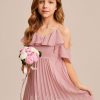 Junior Bridesmaid Dresses | A-line Cold Shoulder Knee-Length Chiffon Junior Bridesmaid Dress Blush – Girls