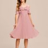 Junior Bridesmaid Dresses | A-line Cold Shoulder Knee-Length Chiffon Junior Bridesmaid Dress Blush – Girls