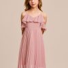 Junior Bridesmaid Dresses | A-line Cold Shoulder Knee-Length Chiffon Junior Bridesmaid Dress Blush – Girls