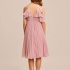 Junior Bridesmaid Dresses | A-line Cold Shoulder Knee-Length Chiffon Junior Bridesmaid Dress Blush – Girls