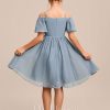 Junior Bridesmaid Dresses | A-line Cold Shoulder Knee-Length Chiffon Junior Bridesmaid Dress Dusty Blue – Girls