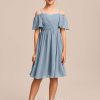 Junior Bridesmaid Dresses | A-line Cold Shoulder Knee-Length Chiffon Junior Bridesmaid Dress Dusty Blue – Girls