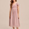 Junior Bridesmaid Dresses | A-line Cold Shoulder Tea-Length Chiffon Junior Bridesmaid Dress Dusty Rose – Girls