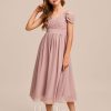 Junior Bridesmaid Dresses | A-line Cold Shoulder Tea-Length Chiffon Junior Bridesmaid Dress Dusty Rose – Girls