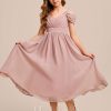 Junior Bridesmaid Dresses | A-line Cold Shoulder Tea-Length Chiffon Junior Bridesmaid Dress Dusty Rose – Girls