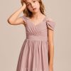 Junior Bridesmaid Dresses | A-line Cold Shoulder Tea-Length Chiffon Junior Bridesmaid Dress Dusty Rose – Girls