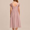 Junior Bridesmaid Dresses | A-line Cold Shoulder Tea-Length Chiffon Junior Bridesmaid Dress Dusty Rose – Girls