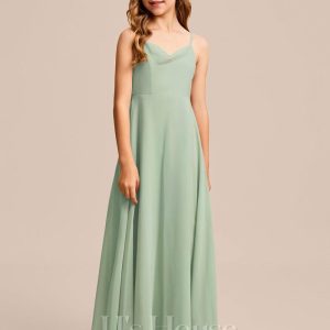 Junior Bridesmaid Dresses | A-line Cowl Floor-Length Chiffon Junior Bridesmaid Dress Celadon – Girls