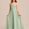 Junior Bridesmaid Dresses | A-line Cowl Floor-Length Chiffon Junior Bridesmaid Dress Celadon – Girls