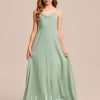 Junior Bridesmaid Dresses | A-line Cowl Floor-Length Chiffon Junior Bridesmaid Dress Celadon – Girls