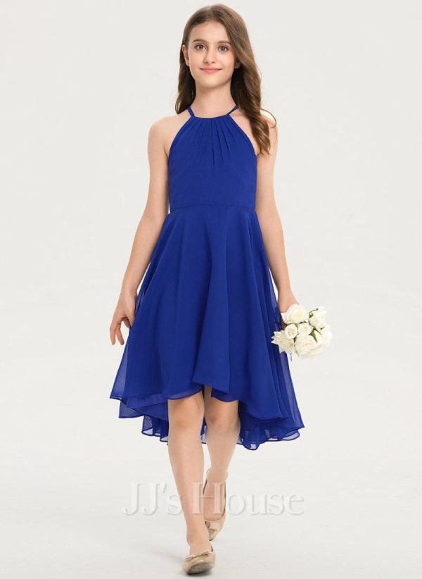 Junior Bridesmaid Dresses | A-line Halter Asymmetrical Chiffon Junior Bridesmaid Dress As Picture – Girls