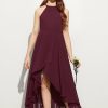 Junior Bridesmaid Dresses | A-line Halter Asymmetrical Chiffon Junior Bridesmaid Dress Cabernet – Girls