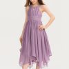 Junior Bridesmaid Dresses | A-line Halter Asymmetrical Chiffon Junior Bridesmaid Dress With Beading Wisteria – Girls