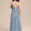 Junior Bridesmaid Dresses | A-line Halter Asymmetrical Chiffon Junior Bridesmaid Dress With Pleated Dusty Blue – Girls