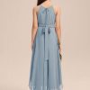 Junior Bridesmaid Dresses | A-line Halter Asymmetrical Chiffon Junior Bridesmaid Dress With Pleated Dusty Blue – Girls