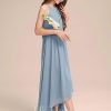 Junior Bridesmaid Dresses | A-line Halter Asymmetrical Chiffon Junior Bridesmaid Dress With Pleated Dusty Blue – Girls