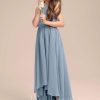 Junior Bridesmaid Dresses | A-line Halter Asymmetrical Chiffon Junior Bridesmaid Dress With Pleated Dusty Blue – Girls