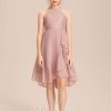 Junior Bridesmaid Dresses | A-line Halter Asymmetrical Chiffon Lace Junior Bridesmaid Dress With Cascading Ruffles Dusty Rose – Girls