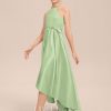 Junior Bridesmaid Dresses | A-line Halter Asymmetrical Satin Junior Bridesmaid Dress Celadon – Girls