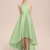 Junior Bridesmaid Dresses | A-line Halter Asymmetrical Satin Junior Bridesmaid Dress Celadon – Girls