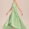 Junior Bridesmaid Dresses | A-line Halter Asymmetrical Satin Junior Bridesmaid Dress Celadon – Girls