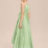 Junior Bridesmaid Dresses | A-line Halter Asymmetrical Satin Junior Bridesmaid Dress Celadon – Girls