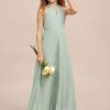 Junior Bridesmaid Dresses | A-line Halter Floor-Length Chiffon Junior Bridesmaid Dress Agave – Girls