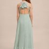 Junior Bridesmaid Dresses | A-line Halter Floor-Length Chiffon Junior Bridesmaid Dress Agave – Girls