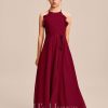 Junior Bridesmaid Dresses | A-line Halter Floor-Length Chiffon Junior Bridesmaid Dress Burgundy – Girls