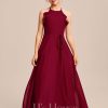 Junior Bridesmaid Dresses | A-line Halter Floor-Length Chiffon Junior Bridesmaid Dress Burgundy – Girls