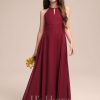 Junior Bridesmaid Dresses | A-line Halter Floor-Length Chiffon Junior Bridesmaid Dress Burgundy – Girls